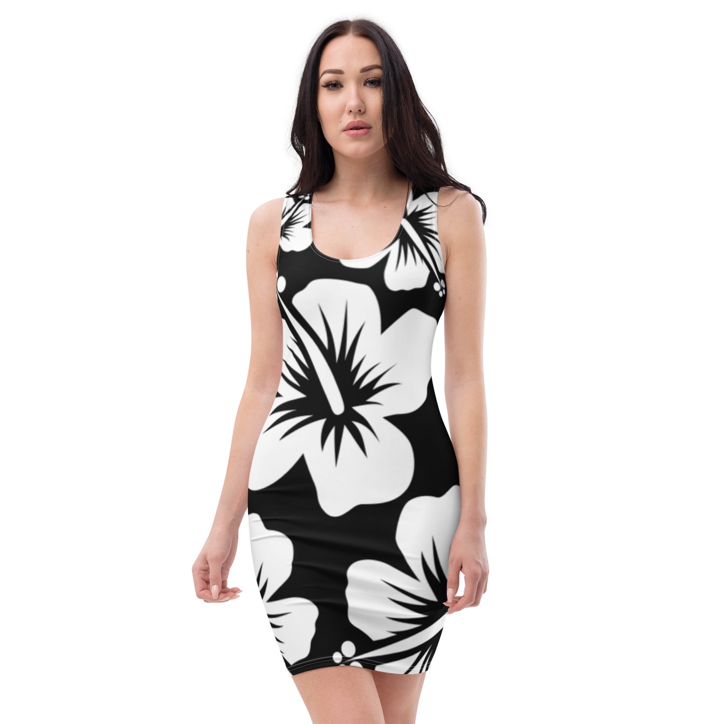 VALIANT WORLD Full Graphic Floral Bodycon Dress (Black/White)