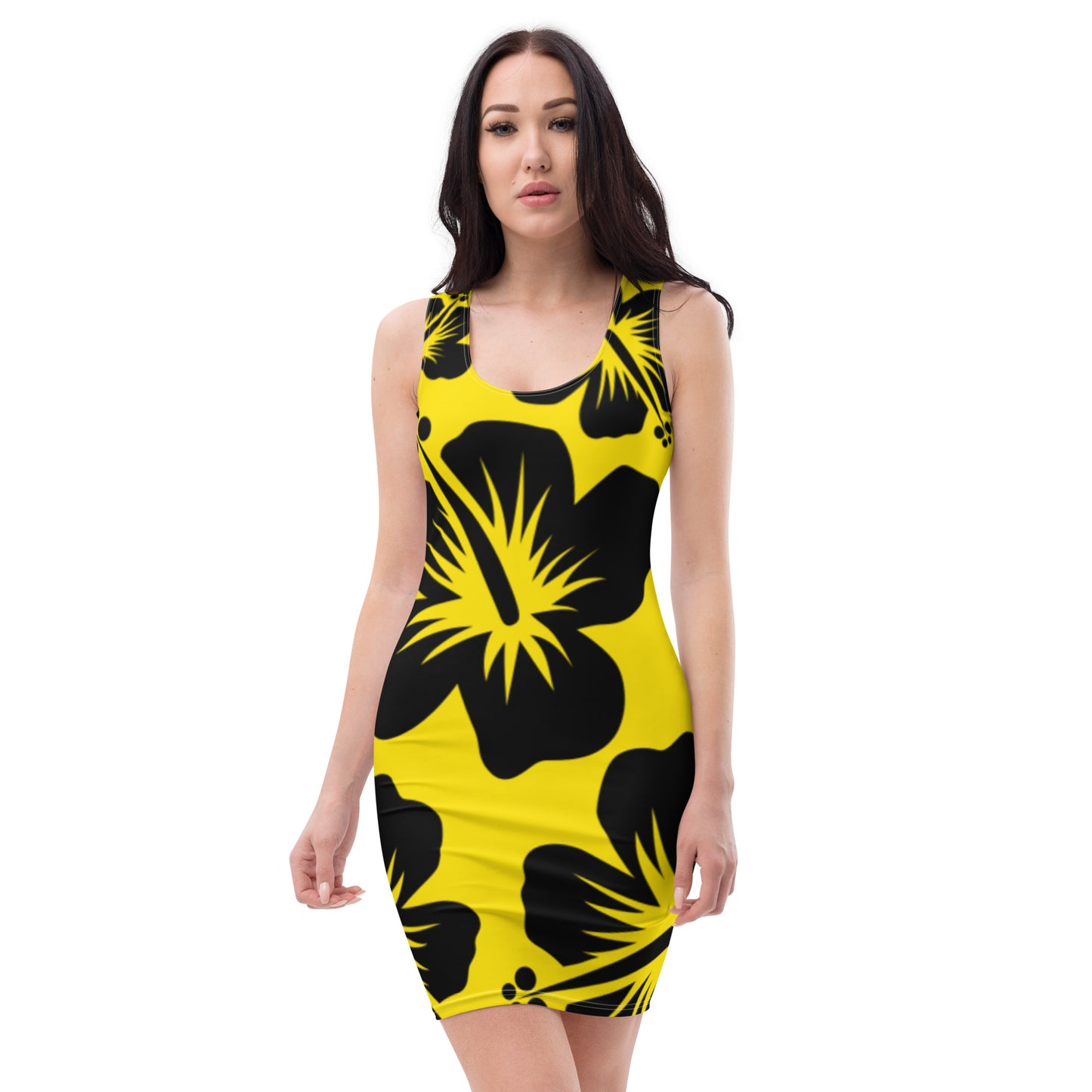 VALIANT WORLD Full Graphic Floral Bodycon Dress (Bright Yellow/Black)