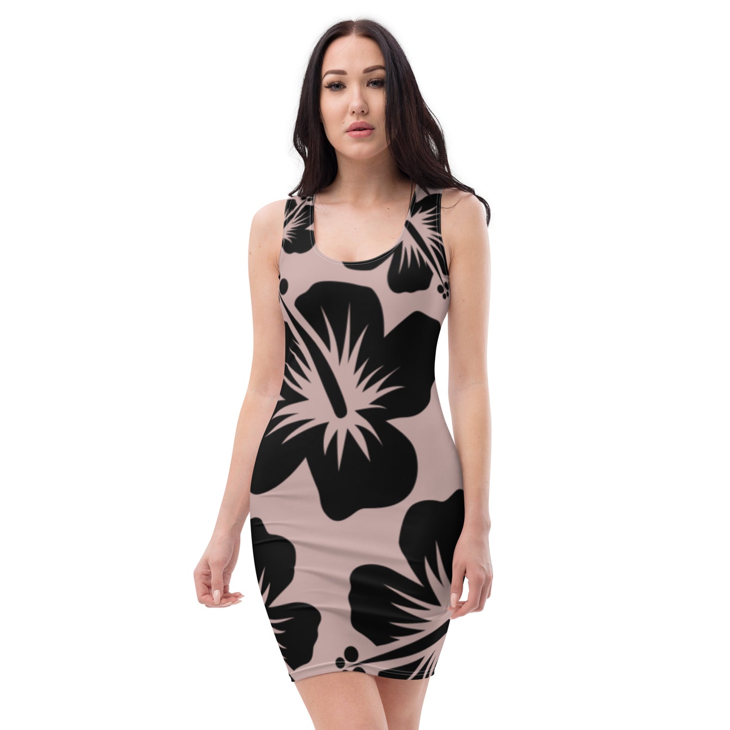 VALIANT WORLD Full Graphic Floral Bodycon Dress (Dusty Rose/Black)