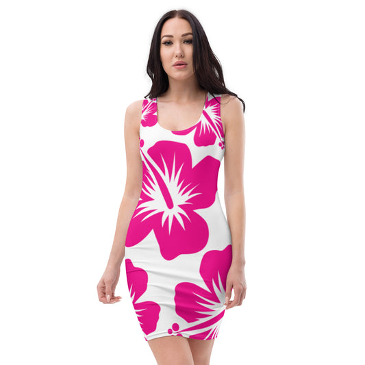 VALIANT WORLD Full Graphic Floral Bodycon Dress (White/Magnificent Magenta)