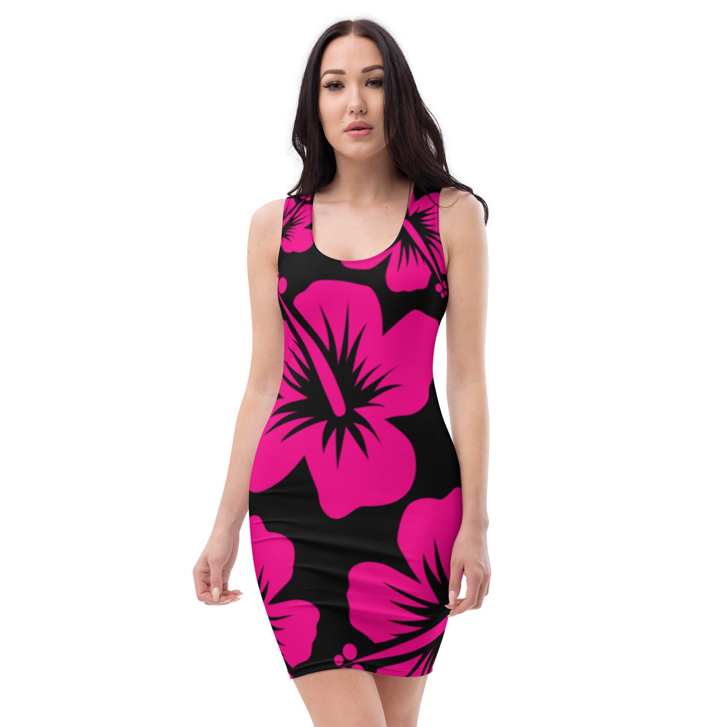 VALIANT WORLD Full Graphic Floral Bodycon Dress (Black/Magnificent Magenta)