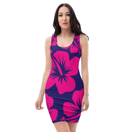 VALIANT WORLD Full Graphic Floral Bodycon Dress (Dark Blue/Magnificent Magenta)