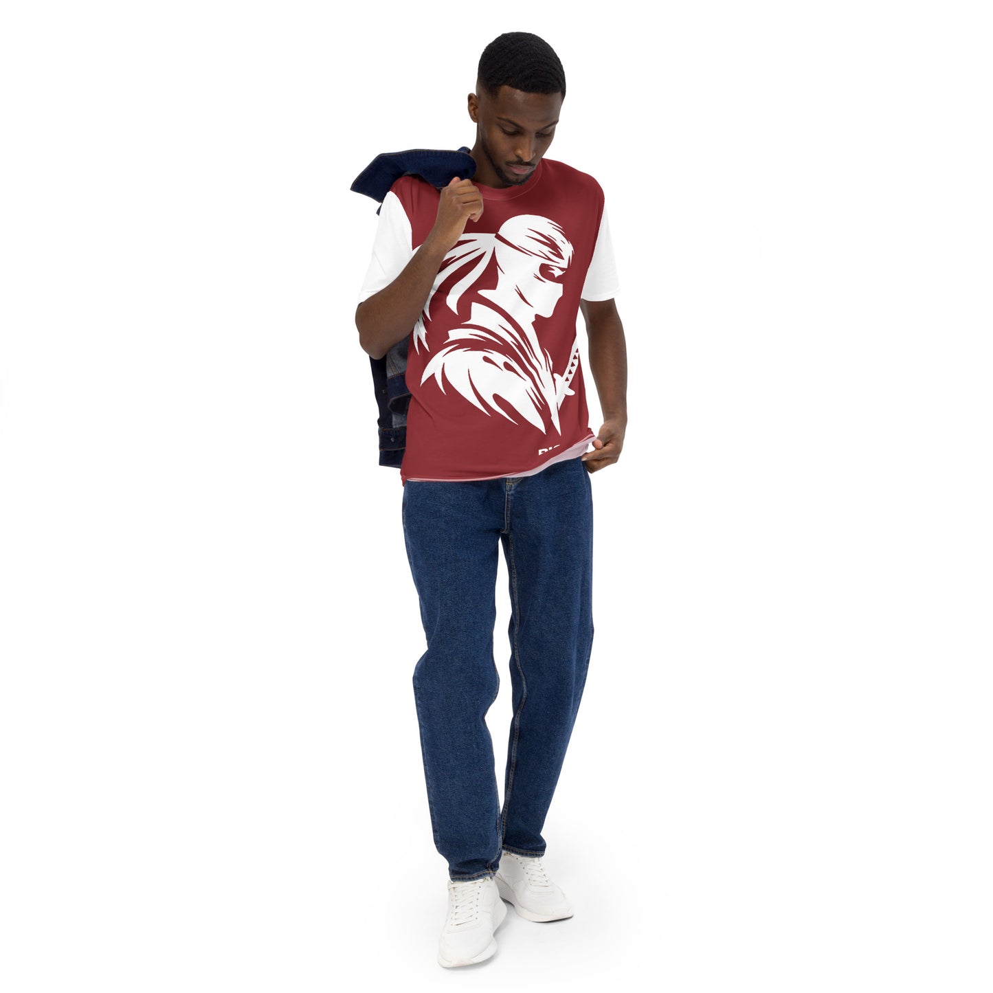 VALIANT WORLD Men's Full Graphic Crew Neck Tee (Claret/White Sleeves)