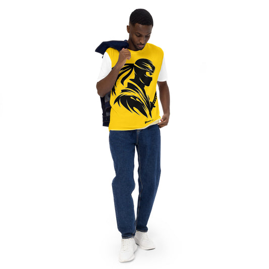 VALIANT WORLD Men's Full Graphic Crew Neck Tee (Gold/White Sleeves)