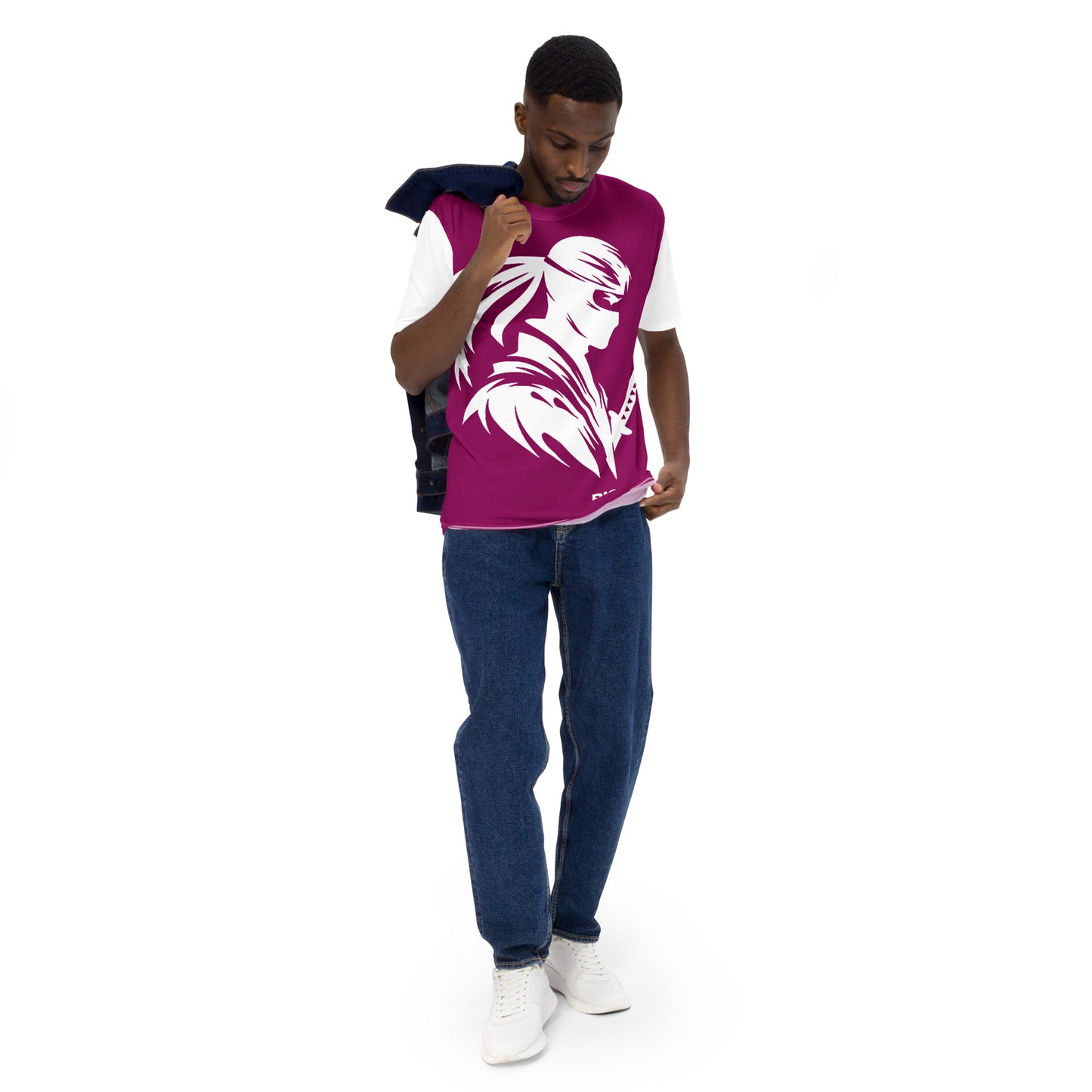 VALIANT WORLD Men's Full Graphic Crew Neck Tee (Purple/White Sleeves)