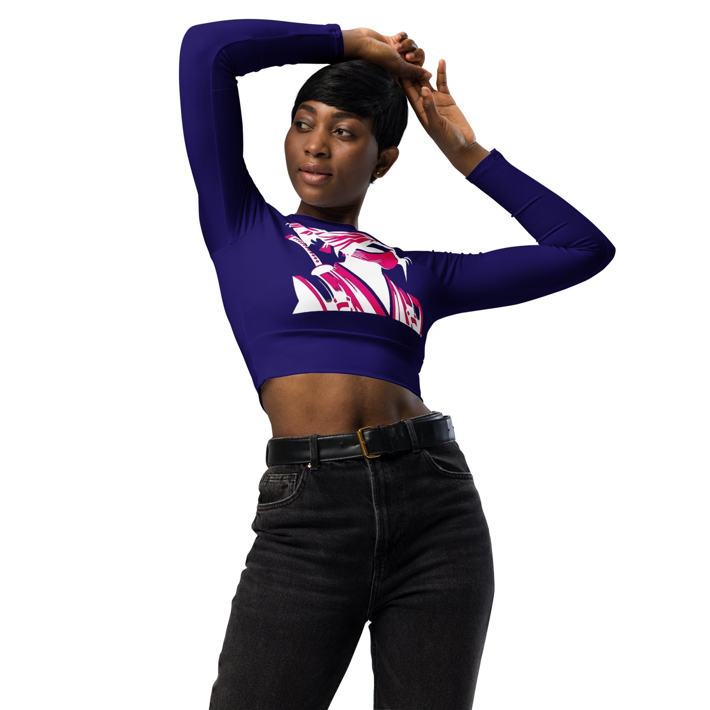 VALIANT WORLD Women's Recycled Long-sleeve Crop Top (Dark Blue)