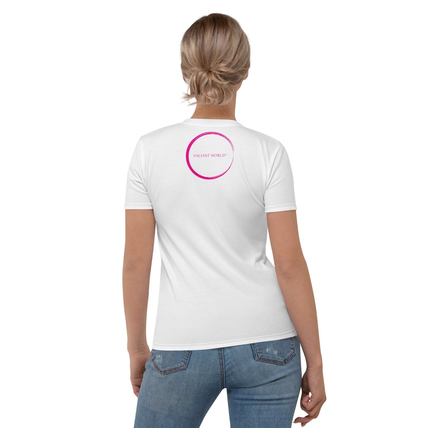 VALIANT WORLD Women's Full Graphic Crew Neck Tee (White)