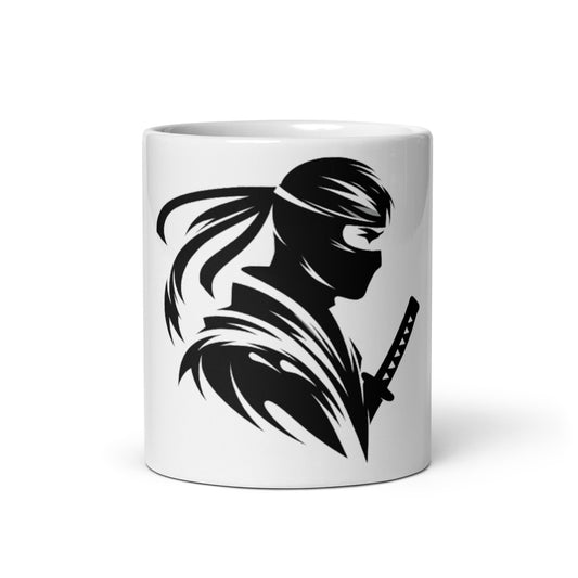 VALIANT WORLD Classic White Glossy Mug (Male Ninja)